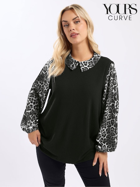 Yours Curve Leopard Print Brushed 2-In-1 Top (Y22971) | € 42