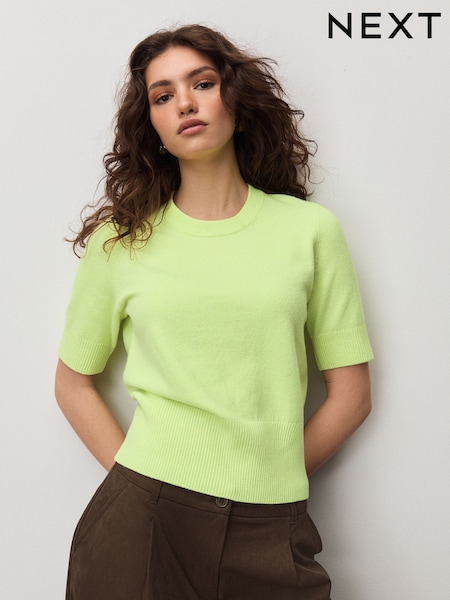 Fluro Yellow Supersoft Short Sleeve Knitted Top (Y23132) | $34