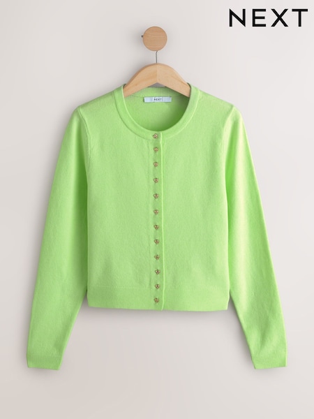 Fluro Green Slim Supersoft Crew Neck Cardigan with Wool (Y23159) | 141 QAR
