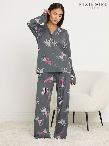 PixieGirl Petite Grey Soft Touch Cocktails Pyjamas Set (Y23312) | €36