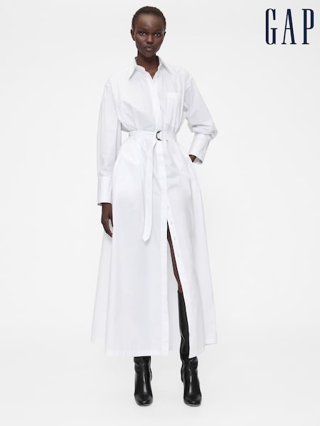 Gap GapStudio White Poplin Belted Oversized Maxi Shirt Dress (Y23425) | €194