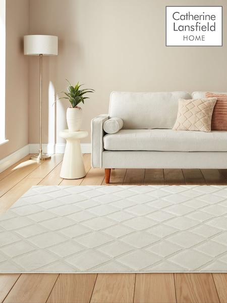 Catherine Lansfield Cream Cosy Diamond Washable Rug (Y23477) | €81 - €238