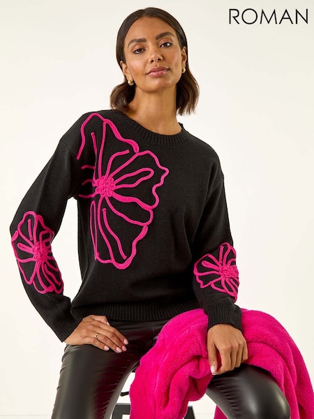 Preto - Roman Cornelli Rose Knit Jumper (Y23529) | R$ 580
