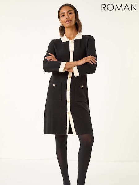 Roman Black Contrast Collar Knitted Dress (Y23532) | €88