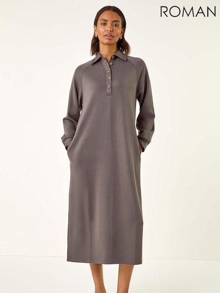 Roman Grey Buttoned Collar Midi Dress (Y23548) | €60