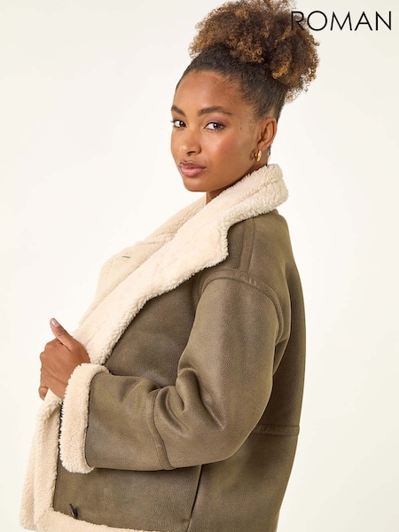 Roman Brown Borg Collar Aviator Jacket (Y23552) | €102