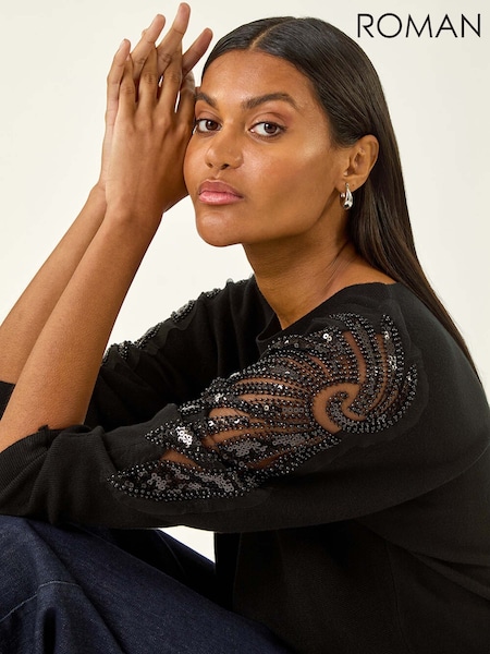 Preto - Roman Embellished Knit Jumper (Y23555) | R$ 485