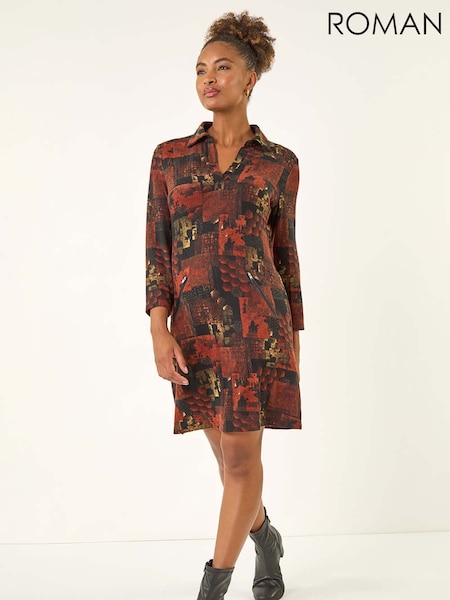 Roman Orange Patchwork Print Shift Dress (Y23557) | €64