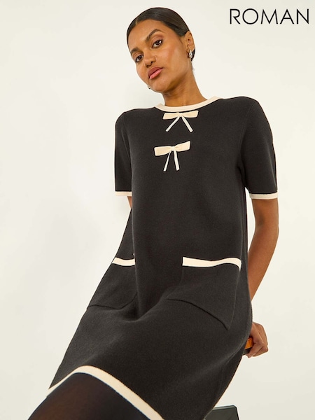 Roman Black Bow Detail Knitted Dress (Y23558) | €60