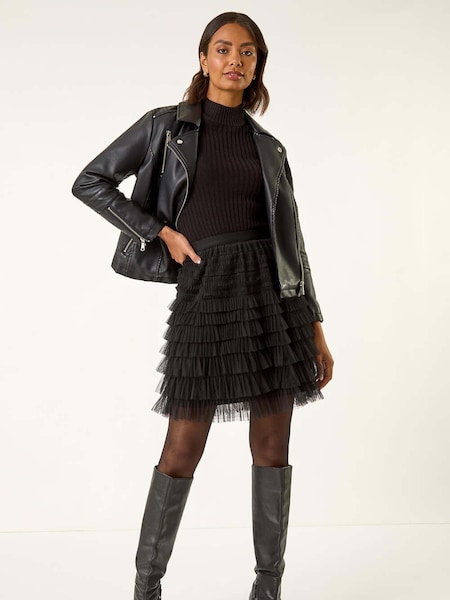 Roman Black Mesh Layered Mini Skirt (Y23566) | €53