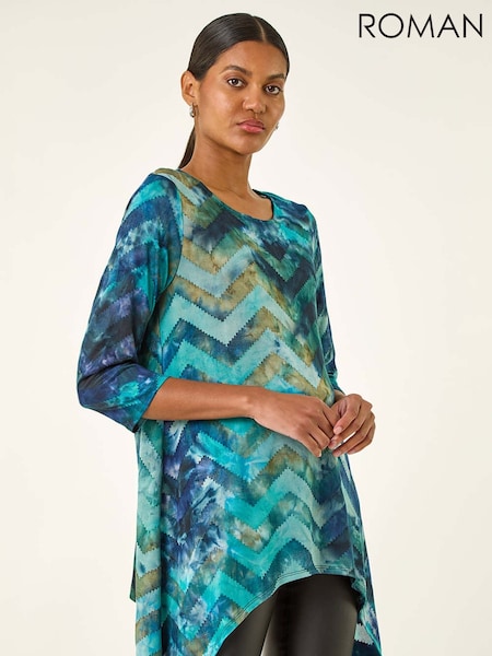 Roman Blue Boucle Stretch Hanky Hem Blouse (Y23567) | €53