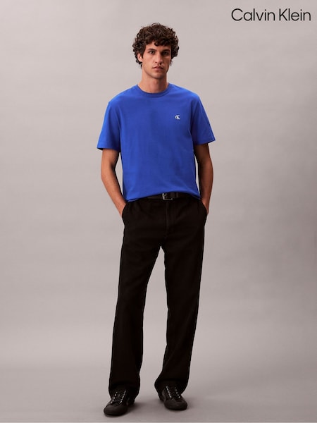 Calvin Klein Blue Embroidered Monogram Logo Relaxed T-Shirt (Y23588) | €64