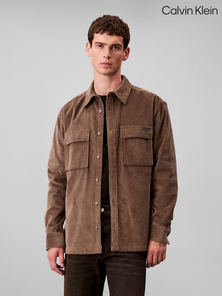 Calvin Klein Brown Corduroy Relaxed Button-Down Shirt (Y23591) | €156