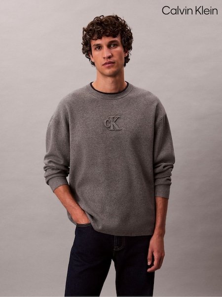 Calvin Klein Brown Embossed Monogram Logo Relaxed Sweater (Y23599) | € 156