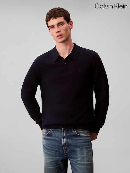 Calvin Klein Navy Merino Polo Jumper (Y23613) | 594 QAR