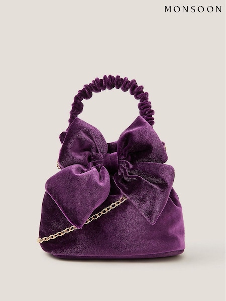 Monsoon Purple Bow Velvet Pouch Bag (Y23614) | €21