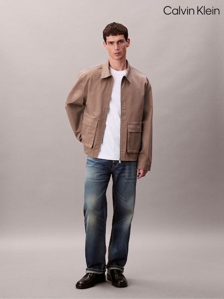 Calvin Klein Brown Cotton Stretch Utility Relaxed Jacket (Y23663) | €172