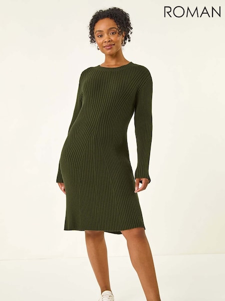 Roman Green Petite Ribbed Knitted Dress (Y23700) | €60