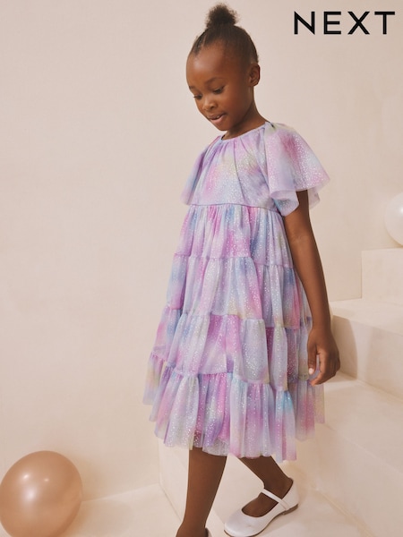 Lilac Purple Rainbow Tiered Mesh Occasion Dress (3-16yrs) (Y23773) | AED127 - AED157