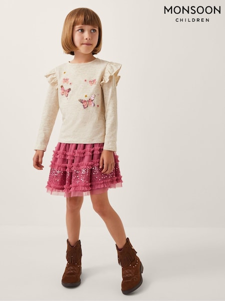 Monsoon Pink Sequin Butterfly Top & Tulle Skirt Set (Y23794) | AED270 - AED305