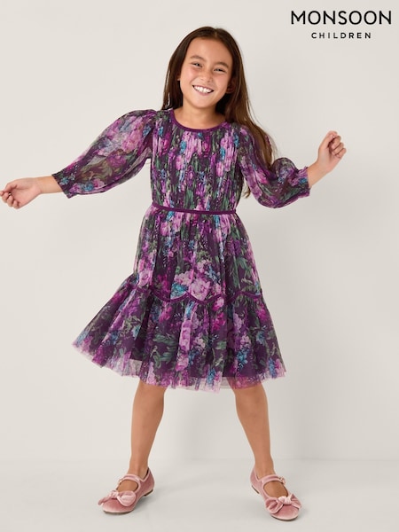 Monsoon Purple Floral Tulle Party Dress (Y23801) | €53 - €58