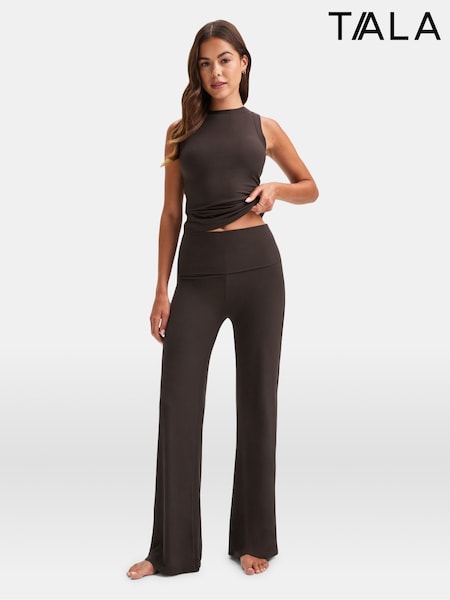 TALA Brown 365 Sculpting Lounge Roll Waist Flared Trousers (Y23874) | €91