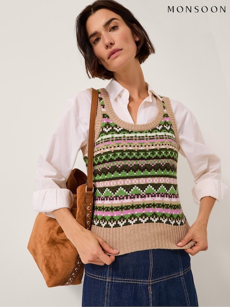 Monsoon Green Fira Fair Isle Pattern Knitted Tank Top (Y23887) | €78
