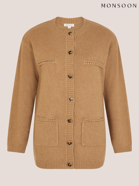 Castanho - Monsoon Bella Braid Pocket Cardigan (Y23889) | R$ 790
