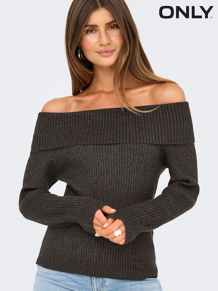 ONLY Brown Off Shoulder Bardot Knitted Jumper (Y23968) | €37