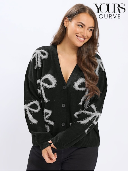 Yours Curve Black Bow Tinsel Cardigan (Y24003) | 183 QAR