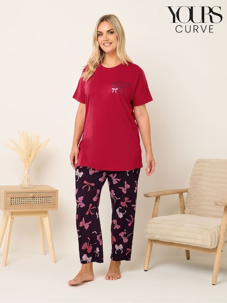 Yours Curve Red Bows Short Sleeve Wide Leg Pyjamas Set (Y24009) | R$ 285