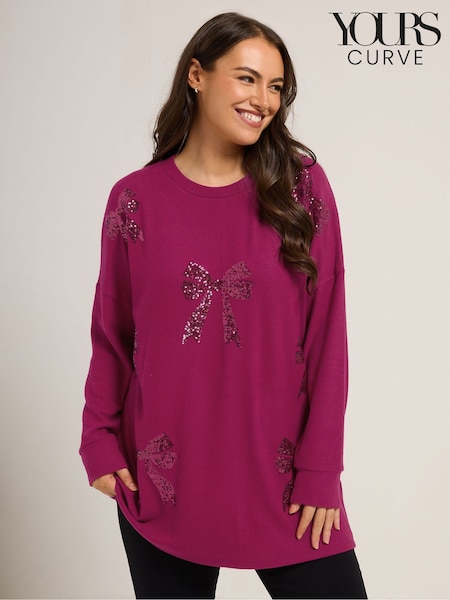 Yours Curve Pink Bow Sequin Jumper (Y24013) | €43