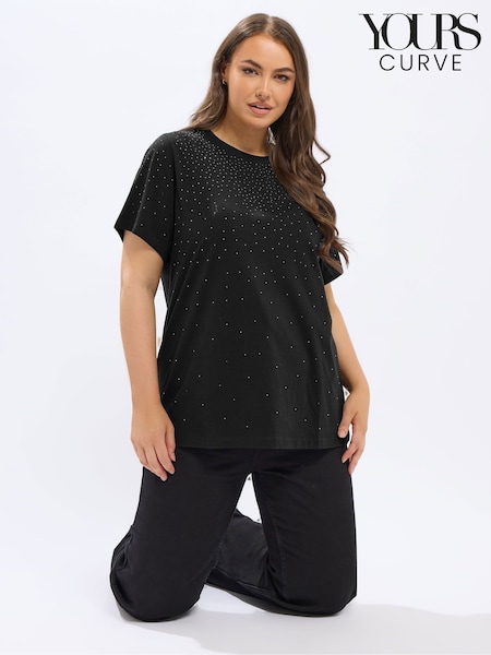 Yours Curve Grey Diamante Set In Sleeve T-Shirt (Y24044) | €25