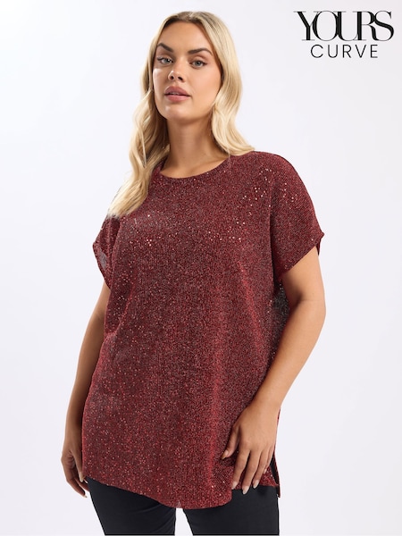 Yours Curve Red Sequin Brillo Grown On T-Shirt (Y24046) | €36