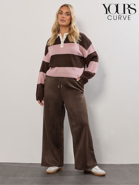 Yours Curve Brown Suedette Wide Leg Trousers (Y24047) | R$ 305