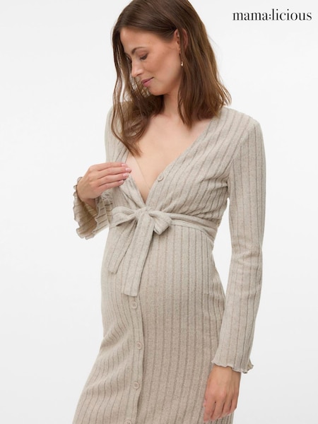 Mamalicious Grey Nursing Rib Knit Dress (Y24093) | €60