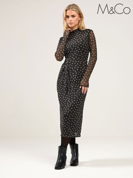 M&Co Black Petite Spot Twist Dress (Y24095) | €70