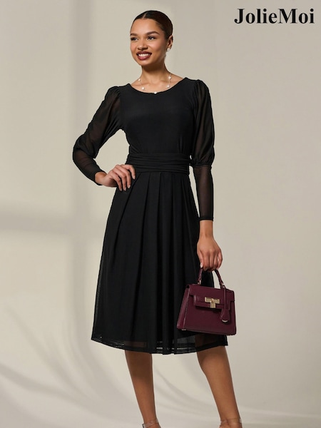 Jolie Moi Mesh Puff Long Sleeve Midaxi Dress (Y24121) | R$ 670
