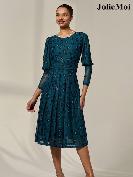 Jolie Moi Green Mesh Puff Long Sleeve Midaxi Dress (Y24132) | €90