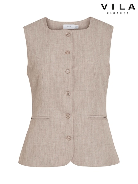 VILA Brown Sleeveless Square Neck Long Vest (Y24142) | R$ 435