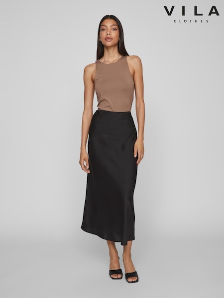 VILA Black Satin High Waisted Midi Skirt (Y24155) | € 53