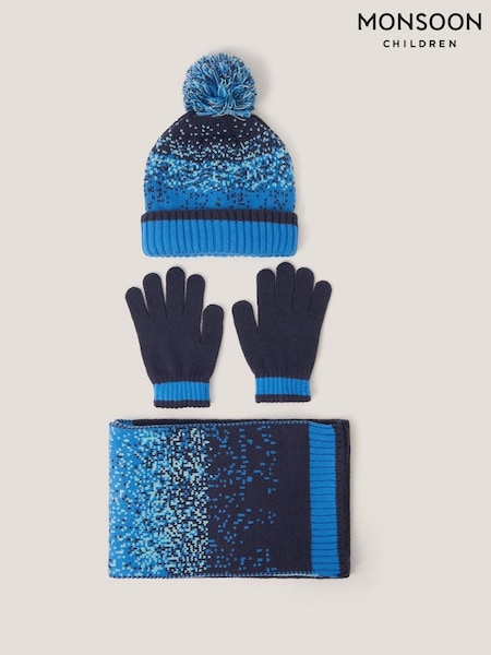 Monsoon Blue Pixel Knit Hat Scarf & Gloves Set (Y24198) | €50 - €52