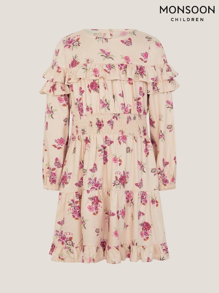 Monsoon Cream Butterfly Long Sleeve Dress (Y24208) | €37 - €40