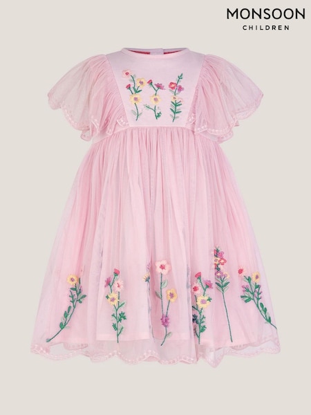 Monsoon Pink Baby Floral Embroidered Tulle Dress (Y24214) | 148 QAR - 158 QAR