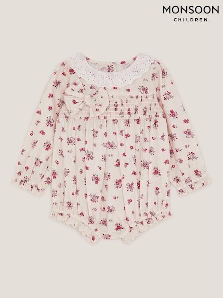 Monsoon Cream Newborn Floral Print Romper (Y24219) | AED227