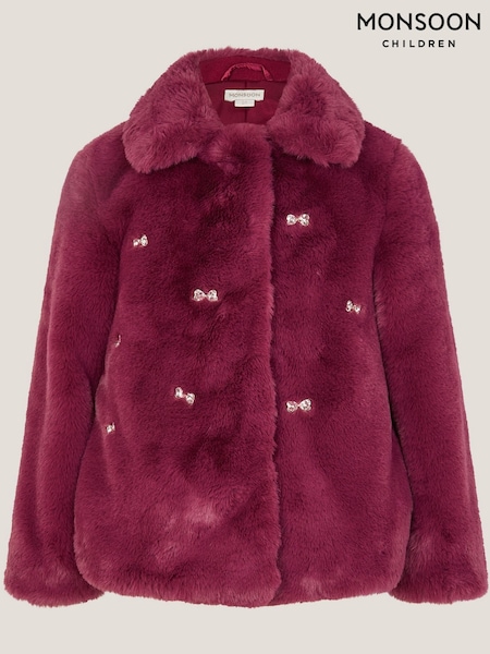 Monsoon Red Bow Embellished Faux Fur Coat (Y24223) | €66 - €79