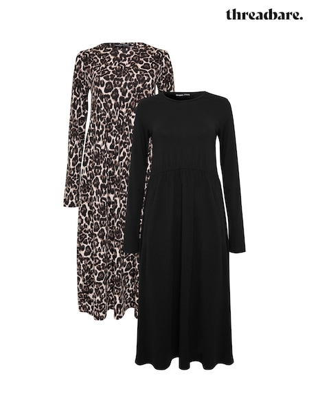 Threadbare Animal 2 Pack Long Sleeve Jersey Midi Dress (Y24363) | €61
