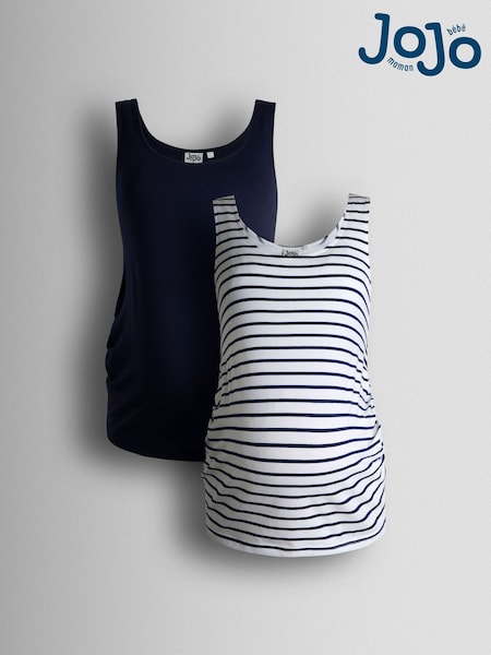 JoJo Maman Bébé Navy Ecru Stripe 2-Pack Maternity Vest Tops (Y24380) | AED186