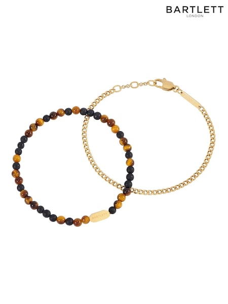 Bartlett Waterproof Matt Black Onyx and Tiger's Eye Duo Black Bracelet Set (Y24515) | €38