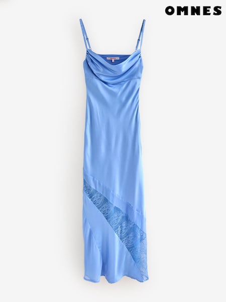 Omnes Blue Wendy Midi Satin Dress with Lace Detail (Y24744) | 440 QAR